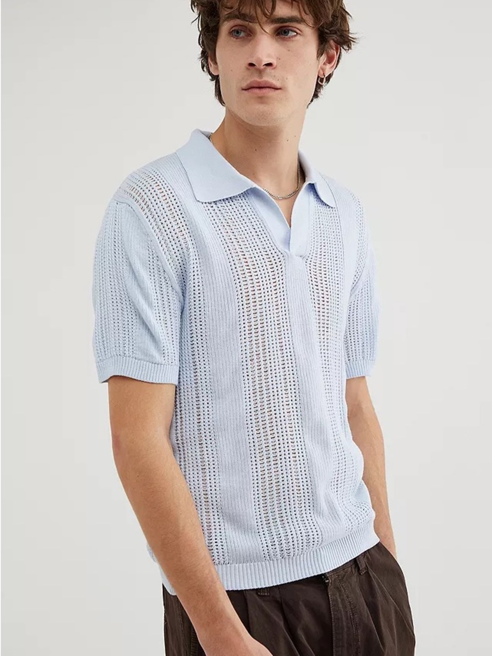 Urban Outfitters UO Director Knit Popover Polo Shirt | Light Blue | Small